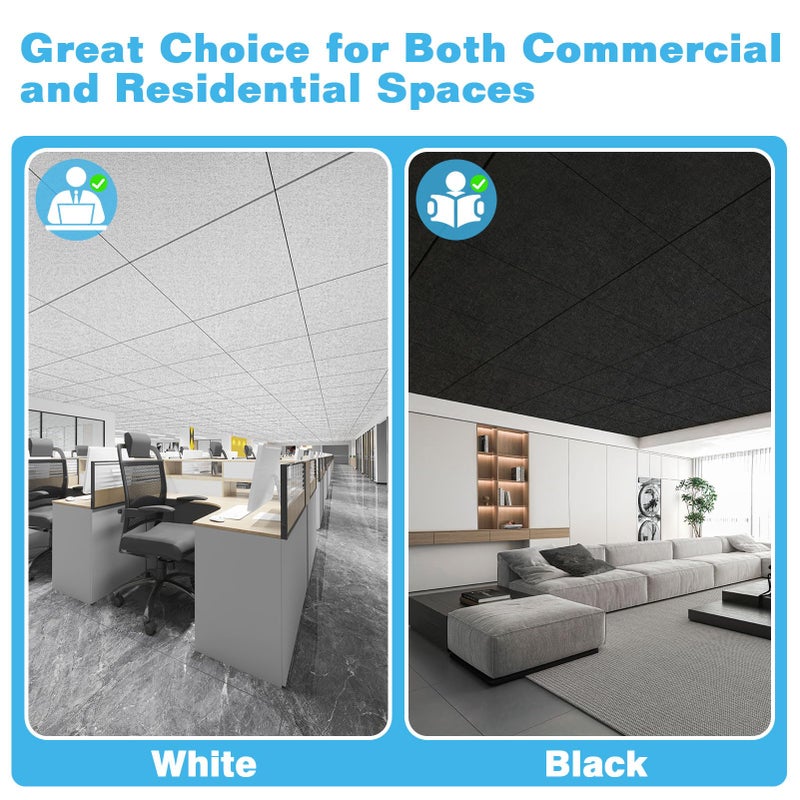 Art3d Smooth Drop Ceiling Tiles 2ft x 2ft, 12-Pack Waterproof Polyester Ceiling Panels for Office Basement Kitchen Recording Room, No Sagã€ Breakageã€Reusable,Covers 48 Sq.Ft, White - Image 3