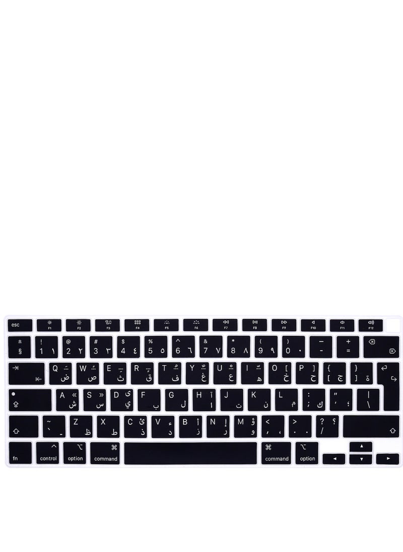 SYOSI - Arabic Language Ultra Thin Silicone Keyboard Cover for 2021 2020 MacBook Air 13 Inch A2179 and A2337 Apple M1 Chip (EU Layout) with Touch ID Keyboard Accessories Protective Skin (Black) - Image 1