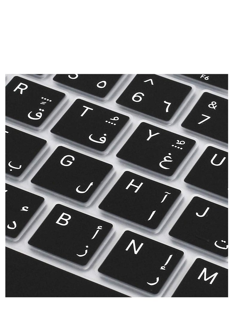 SYOSI - Arabic Language Ultra Thin Silicone Keyboard Cover for 2021 2020 MacBook Air 13 Inch A2179 and A2337 Apple M1 Chip (EU Layout) with Touch ID Keyboard Accessories Protective Skin (Black) - Image 1