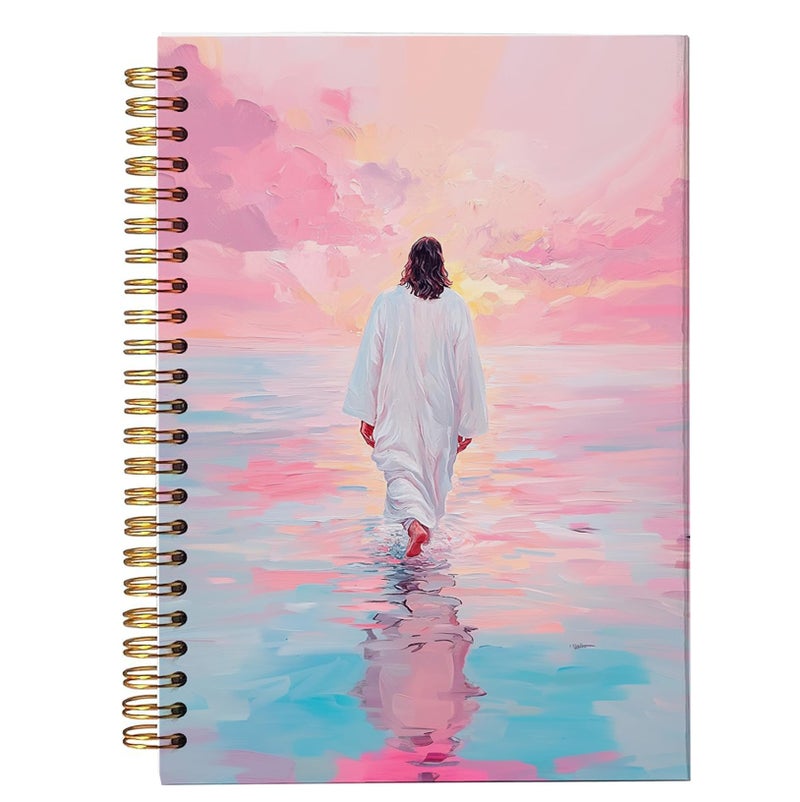 bitCNY Jesus Christ Spiral Notebook, Jesus Christ Walking on Water, Church Notes Journal, I Will Walk With Christ LDS, Home & Office, Spiral Bound 5.5x8.3 - Image 1