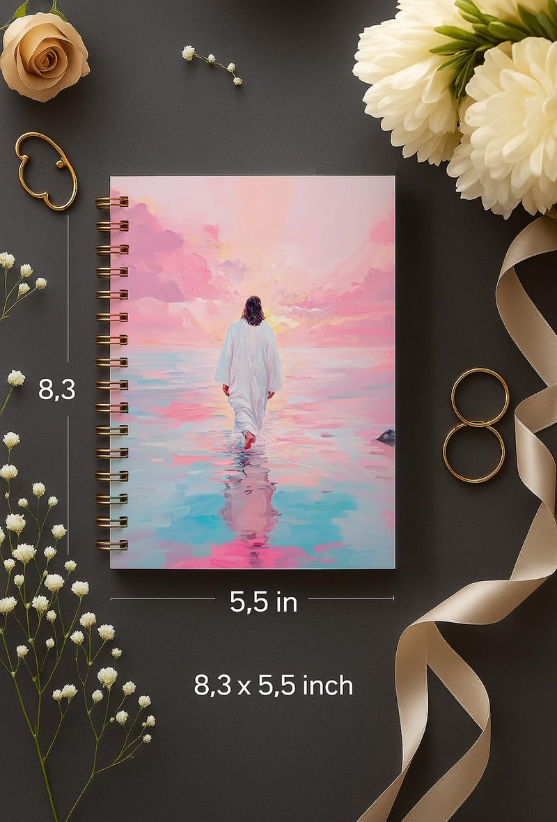 bitCNY Jesus Christ Spiral Notebook, Jesus Christ Walking on Water, Church Notes Journal, I Will Walk With Christ LDS, Home & Office, Spiral Bound 5.5x8.3 - Image 2