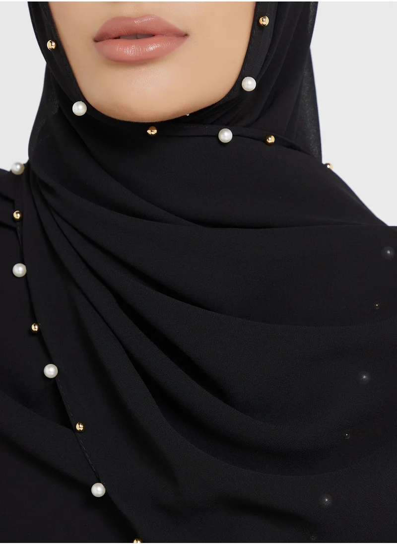Khizana Pearl Detail Long Hijab Scarf