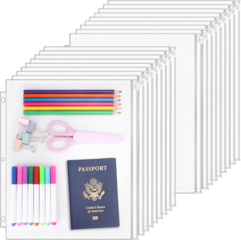 Antner 18 Pack Clear Letter Size Binder Pockets 3 Ring Binder Zipper Pouch Document Organizer, Waterproof PVC 3-Hole Loose Leaf File Bags Insert Sleeves Page Sheet Protectors Business Office Supplies - Image 1