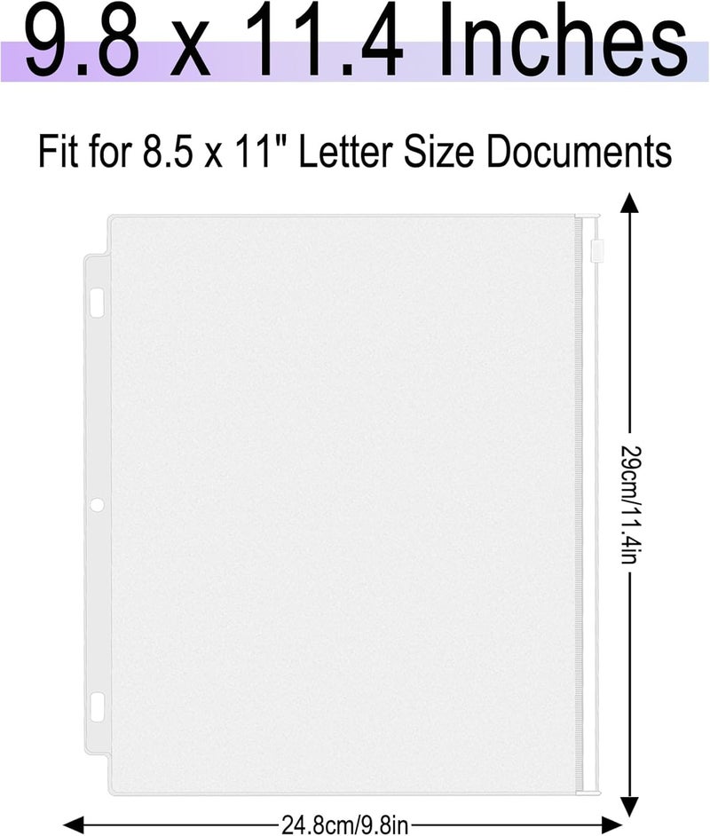 Antner 18 Pack Clear Letter Size Binder Pockets 3 Ring Binder Zipper Pouch Document Organizer, Waterproof PVC 3-Hole Loose Leaf File Bags Insert Sleeves Page Sheet Protectors Business Office Supplies - Image 2