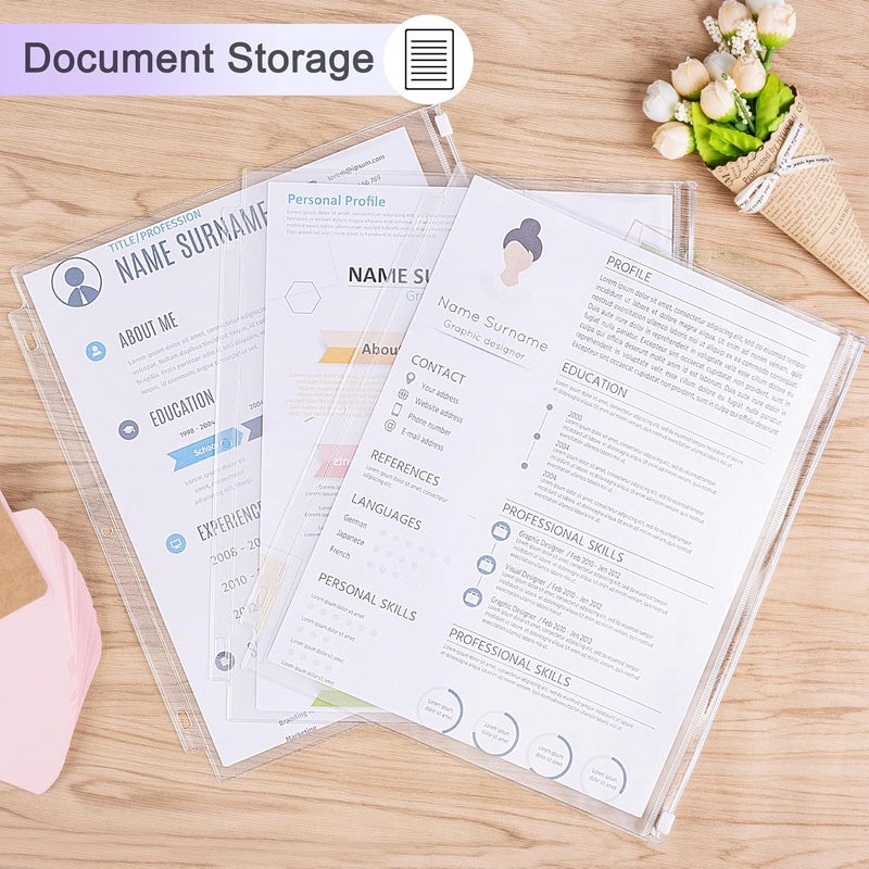 Antner 18 Pack Clear Letter Size Binder Pockets 3 Ring Binder Zipper Pouch Document Organizer, Waterproof PVC 3-Hole Loose Leaf File Bags Insert Sleeves Page Sheet Protectors Business Office Supplies - Image 5