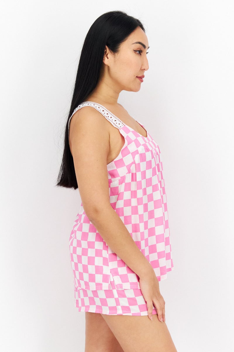 Kensie Women 2 Pcs Checkered Sleepwear Set, Pink - Image 2