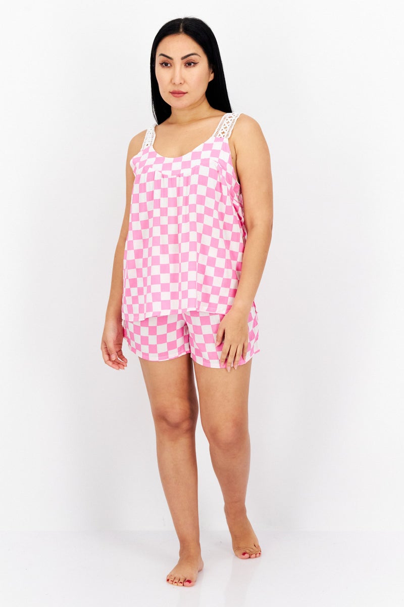 Kensie Women 2 Pcs Checkered Sleepwear Set, Pink - Image 4