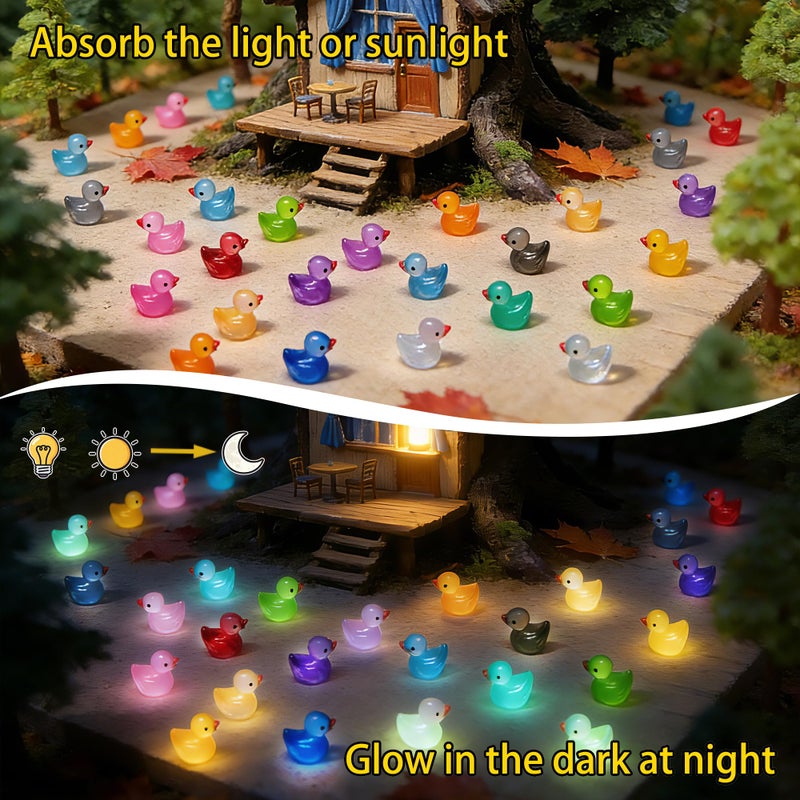 PAPPYN-A 200pcs Luminous Mini Resin Ducks, Small Plastic Miniature Ducks Tiny Animals Bulk Glow in The Dark Figures for DIY Garden Dollhouse Decor Micro Home Landscape Aquarium Craft Gifts Party Favors - Image 3