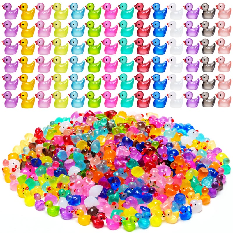 PAPPYN-A 200pcs Luminous Mini Resin Ducks, Small Plastic Miniature Ducks Tiny Animals Bulk Glow in The Dark Figures for DIY Garden Dollhouse Decor Micro Home Landscape Aquarium Craft Gifts Party Favors - Image 1
