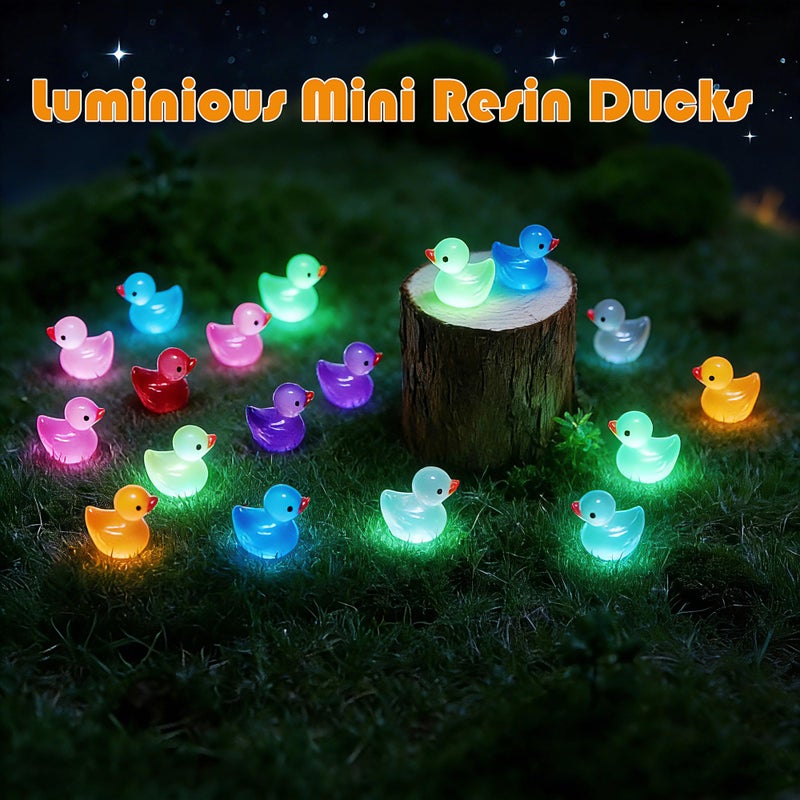 PAPPYN-A 200pcs Luminous Mini Resin Ducks, Small Plastic Miniature Ducks Tiny Animals Bulk Glow in The Dark Figures for DIY Garden Dollhouse Decor Micro Home Landscape Aquarium Craft Gifts Party Favors - Image 5