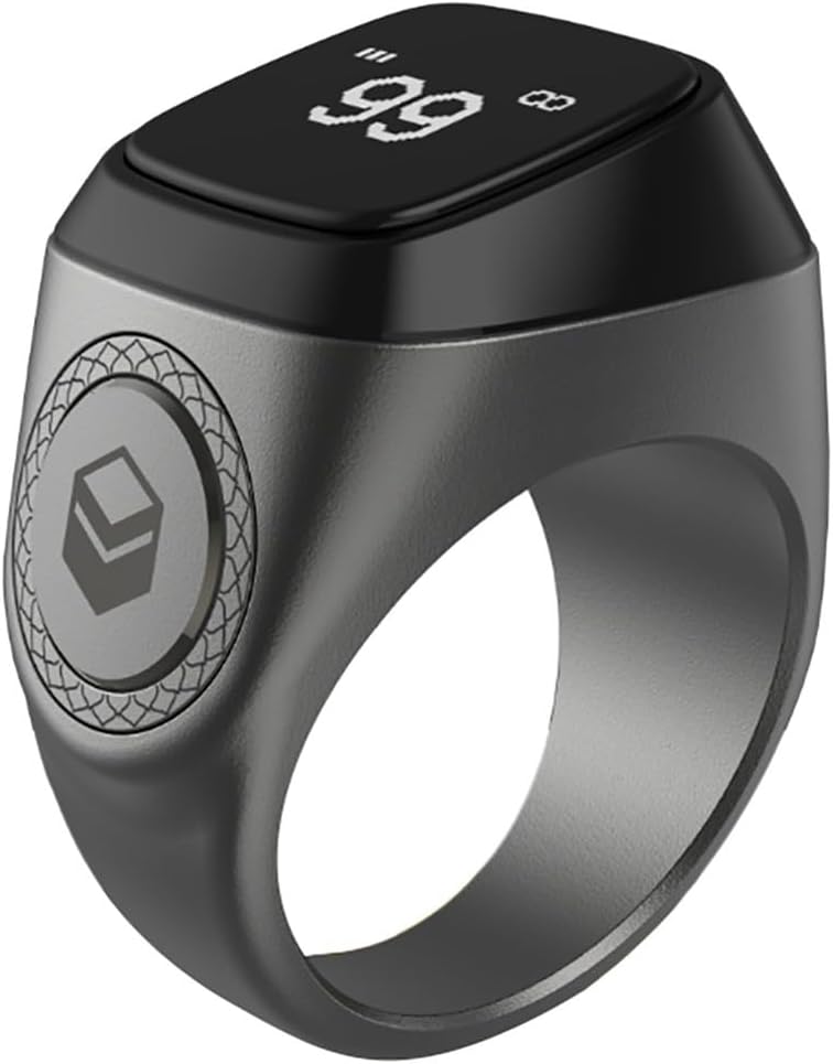 YU WELL iQIBLA Smart Tasbih Zikr Ring- Muslim Prayer- Prayer Timing Reminder OLED Display Tasbih Counter Smart Ring Wearable Technology Waterproof (20MM Metal, Space Gray) - Image 1