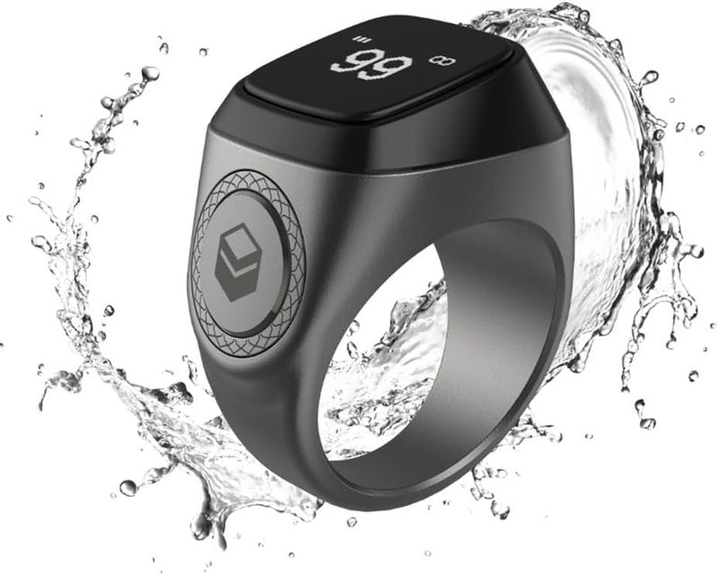 YU WELL iQIBLA Smart Tasbih Zikr Ring- Muslim Prayer- Prayer Timing Reminder OLED Display Tasbih Counter Smart Ring Wearable Technology Waterproof (20MM Metal, Space Gray) - Image 2