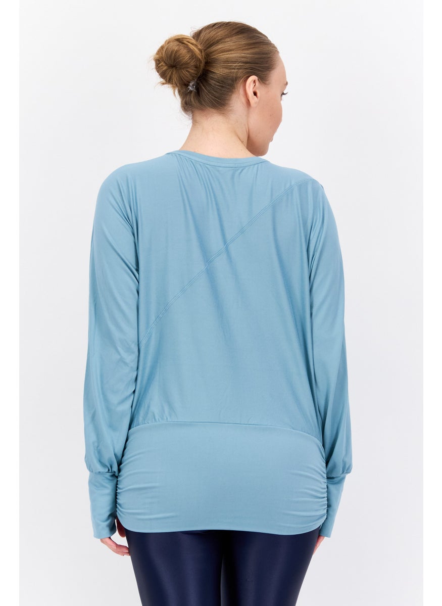 Tahari Sports - Women Sportswear Fit Plain Long Sleeves Outdoors Top, Mint Blue - Image 1