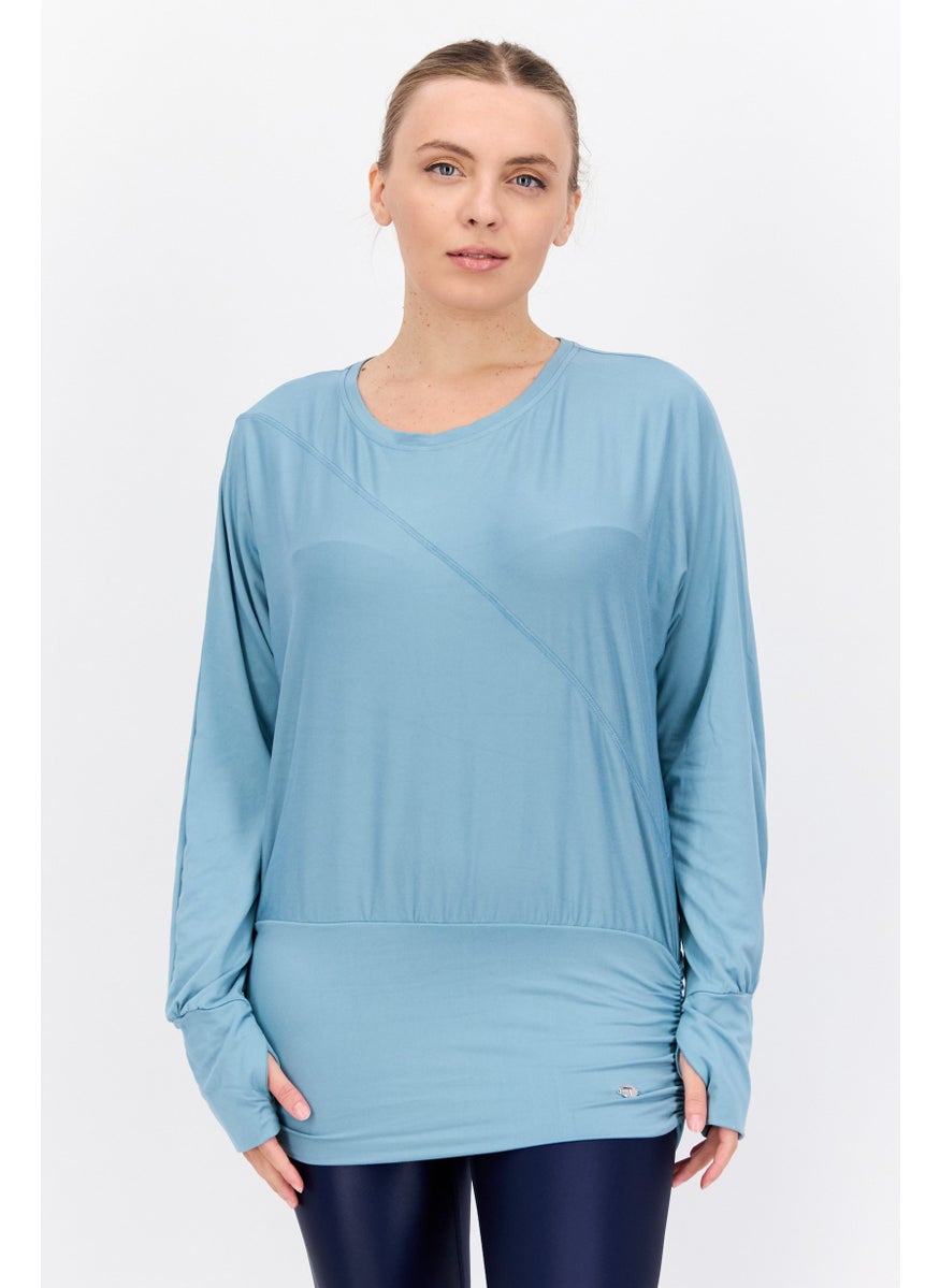 Tahari Sports - Women Sportswear Fit Plain Long Sleeves Outdoors Top, Mint Blue - Image 1