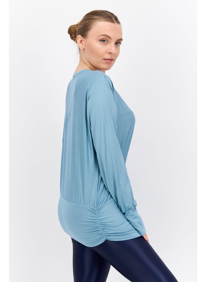 Tahari Sports - Women Sportswear Fit Plain Long Sleeves Outdoors Top, Mint Blue - Image 1