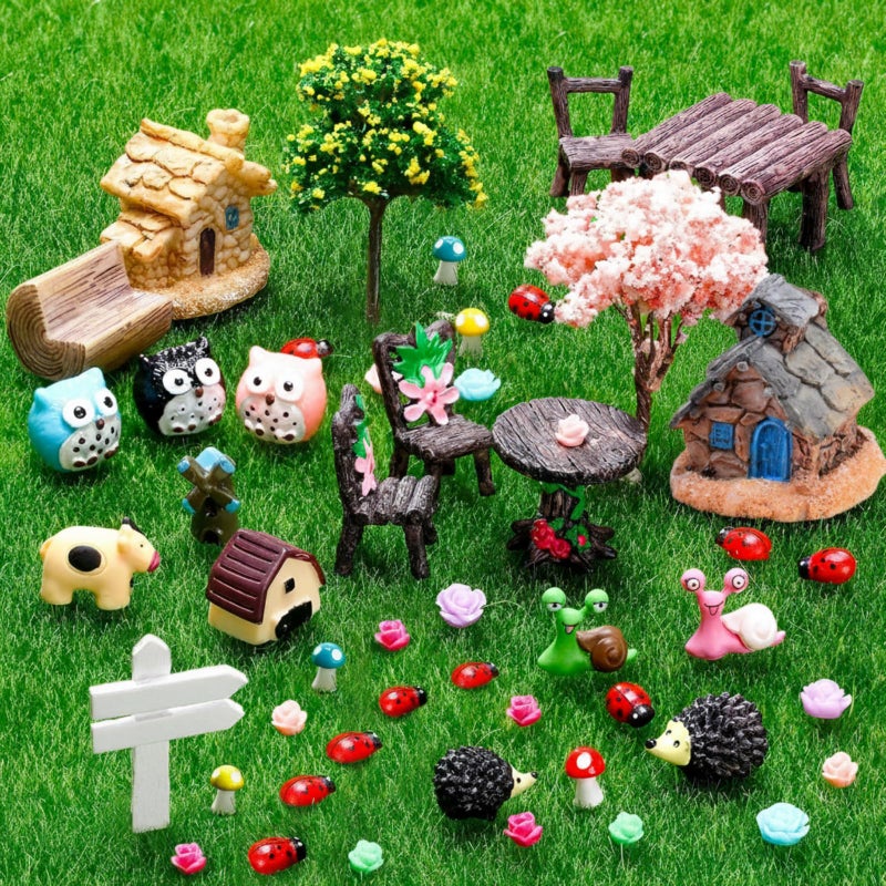 Skylety 64 Pieces Fairy Garden Accessories Mini Animals Ornament Kit Animal Figurines Miniature Micro Landscape Accessories for Dollhouse Decoration Plant House DIY Craft Decor - Image 1