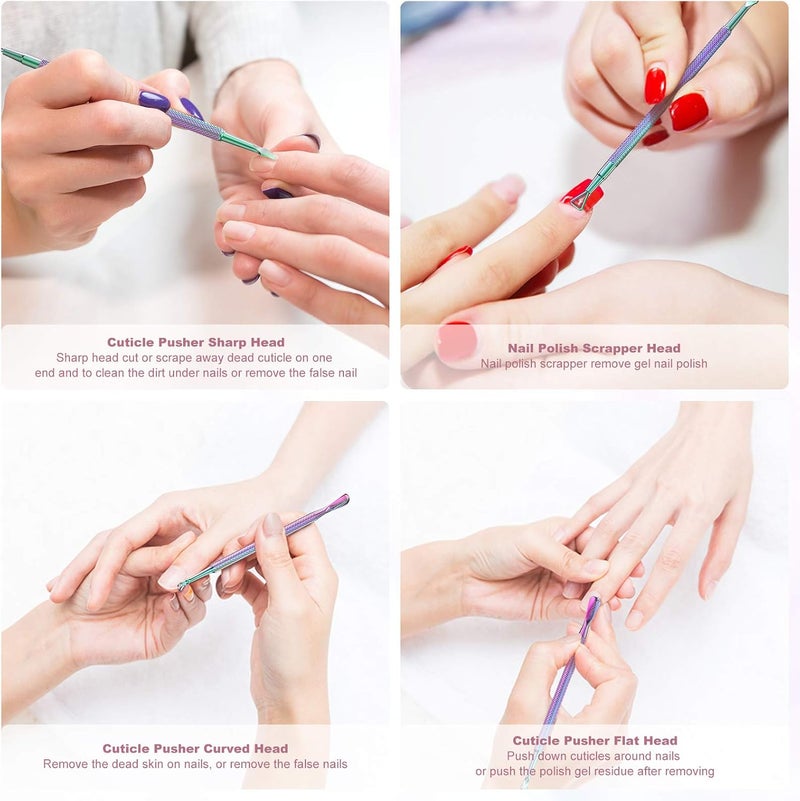 Varied global sizing picks Cuticle Pusher Nail Polish Remover Stainless Steel Manicure Tool Set Gel Nail Polish Peeler Scraper Nail Care Stick Pedicure Kit for Fingernail and Toenail, P1, Color Gradient… Practical build - Image 2