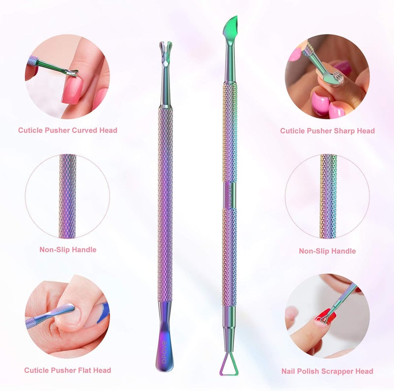 Varied global sizing picks Cuticle Pusher Nail Polish Remover Stainless Steel Manicure Tool Set Gel Nail Polish Peeler Scraper Nail Care Stick Pedicure Kit for Fingernail and Toenail, P1, Color Gradient… Practical build - Image 5