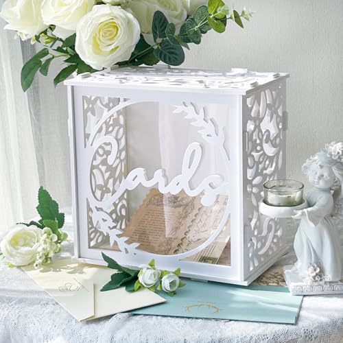 OurWarm Wedding Card Box for Reception PVC Gift Card Box Holder with Slot and Acrylic Window White Wedding Envelope Money Card Box for Baby Shower Birthday Graduation Party Decorations - Image 1
