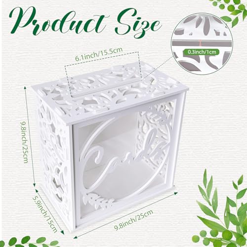 OurWarm Wedding Card Box for Reception PVC Gift Card Box Holder with Slot and Acrylic Window White Wedding Envelope Money Card Box for Baby Shower Birthday Graduation Party Decorations - Image 3