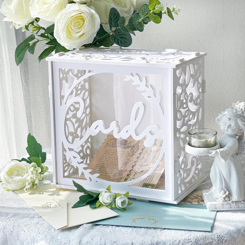 OurWarm Wedding Card Box for Reception PVC Gift Card Box Holder with Slot and Acrylic Window White Wedding Envelope Money Card Box for Baby Shower Birthday Graduation Party Decorations - Image 2