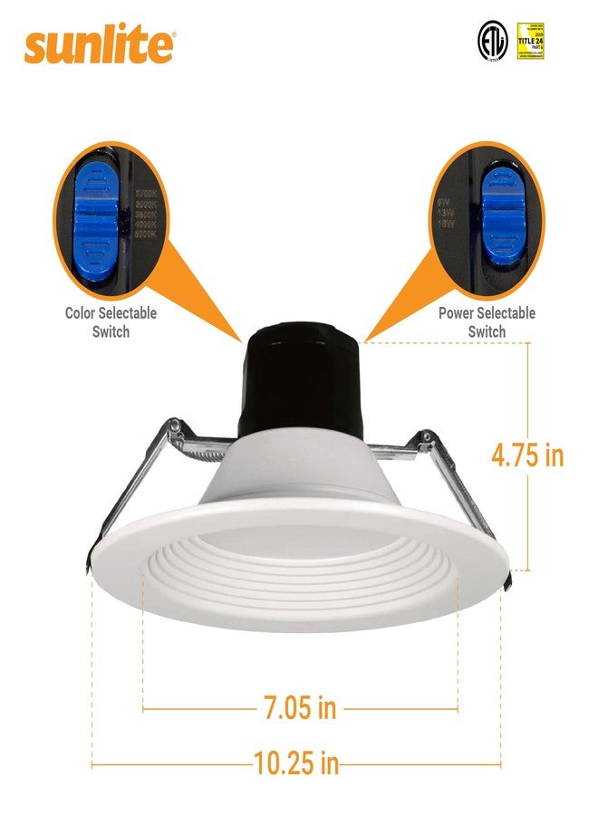 Sunlite 8" LED Commercial Recessed Round Downlight Fixture, Power Selectable 18W/27W/36W, 4000 Lmns, CCT Switch 27K/30K/35K/40K/50K, 90 CRI, Dimmable, Title-24 Compliant, ETL Listed - Image 2
