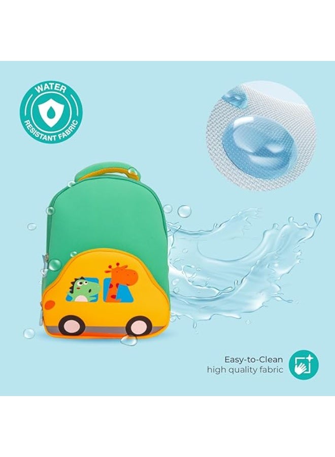 Moon Kids Preschool Backpack Ages 3–6, Cute 3D Green Car Design, Lightweight and Water-Resistant, Soft Padded Shoulder Straps, Ideal for School, Lunch, Daycare, Travel, and Daily Use - Image 1