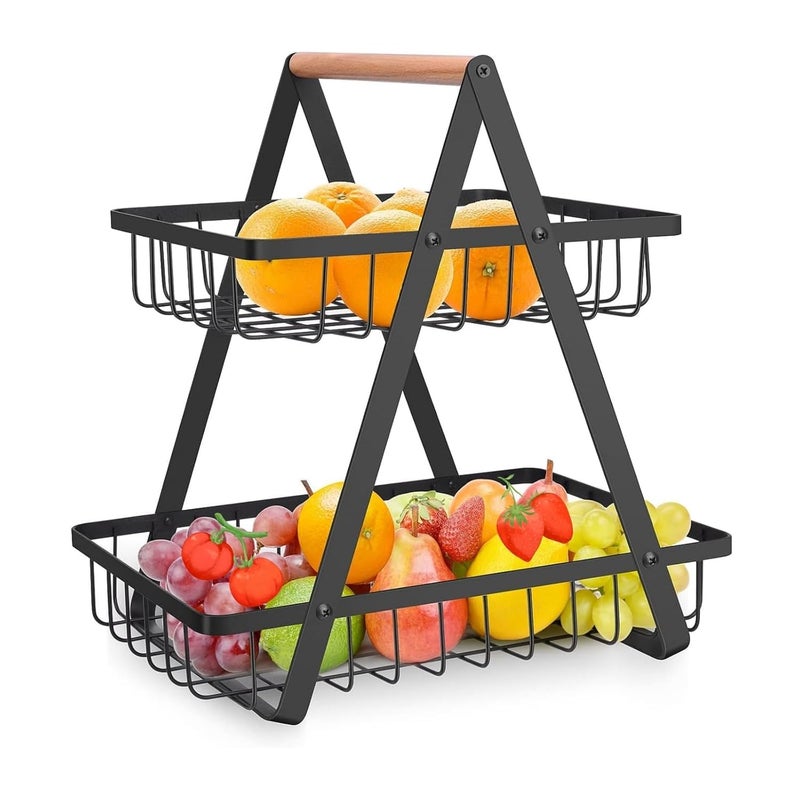 ConvertKitchen 2 Tier Fruit Basket Countertop Metal Fruit Basket, 2 Tier Fruit Bowl Detachable Metal Fruit Holder, Black Portable Modern Fruit Storage Rack for Fruit Vegetables Snacks - Image 4