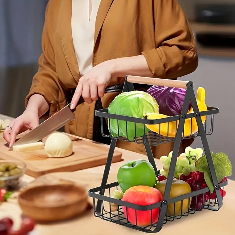ConvertKitchen 2 Tier Fruit Basket Countertop Metal Fruit Basket, 2 Tier Fruit Bowl Detachable Metal Fruit Holder, Black Portable Modern Fruit Storage Rack for Fruit Vegetables Snacks - Image 2