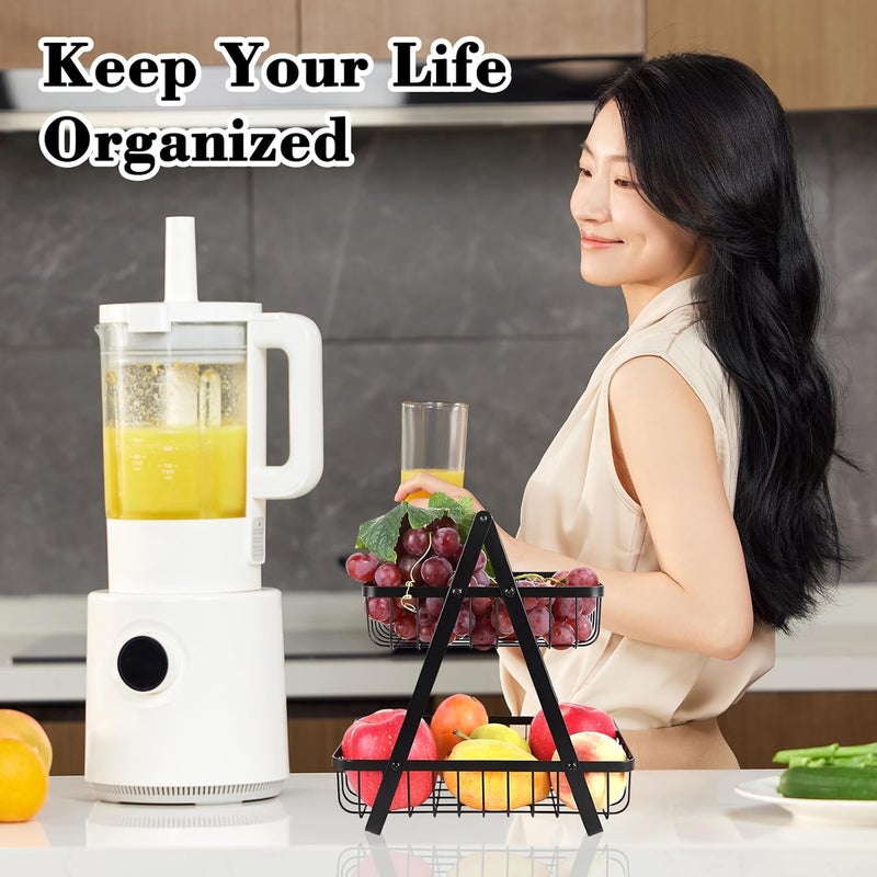 ConvertKitchen 2 Tier Fruit Basket Countertop Metal Fruit Basket, 2 Tier Fruit Bowl Detachable Metal Fruit Holder, Black Portable Modern Fruit Storage Rack for Fruit Vegetables Snacks - Image 5