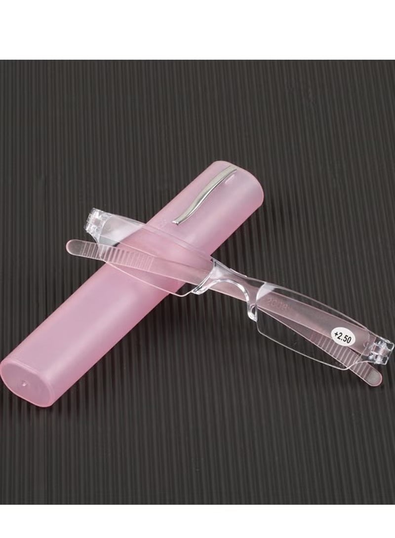 Generic Reading glasses, women, men, spring hinge, metal, slim, small. mini. light. reading aid. sight aid. clear. work. glasses. strength. with case.（pink）  - Image 1