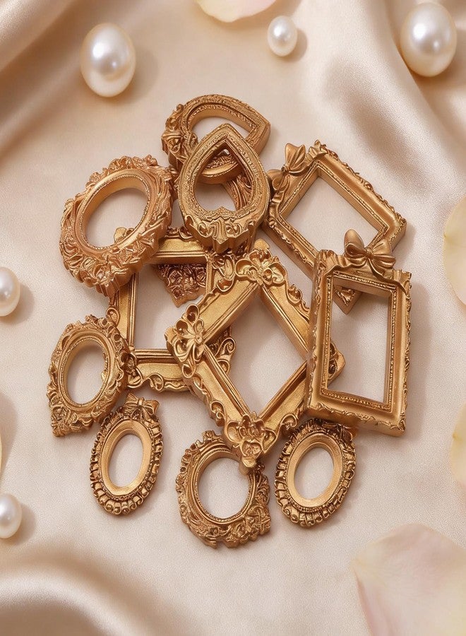 NSdawali 12 Pcs Mini Gold Frames, Vintage Resin Picture Frames for Dollhouse DIY Art Craft Projects Jewelry Display Refrigerator Magnets Home Décor, Antique Small Baroque Ornaments in Various Shapes and Sizes - Image 4
