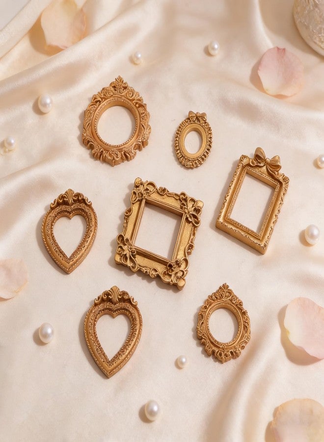 NSdawali 12 Pcs Mini Gold Frames, Vintage Resin Picture Frames for Dollhouse DIY Art Craft Projects Jewelry Display Refrigerator Magnets Home Décor, Antique Small Baroque Ornaments in Various Shapes and Sizes - Image 2