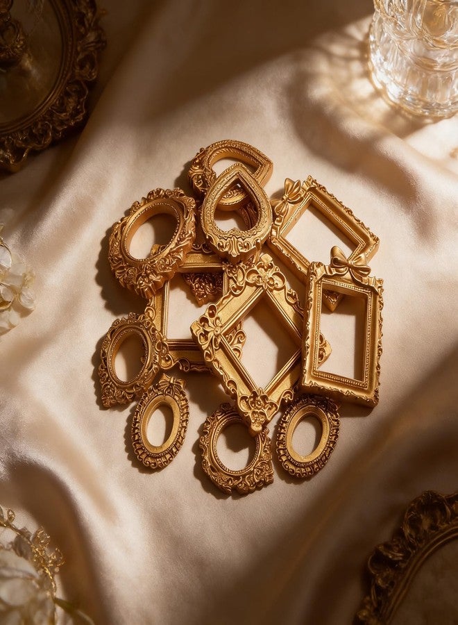 NSdawali 12 Pcs Mini Gold Frames, Vintage Resin Picture Frames for Dollhouse DIY Art Craft Projects Jewelry Display Refrigerator Magnets Home Décor, Antique Small Baroque Ornaments in Various Shapes and Sizes - Image 5