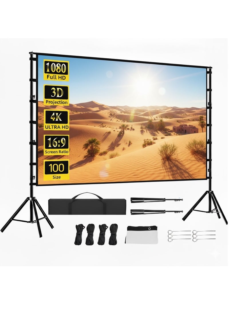 VEIDADZ 100 Inch Projector Screen with Telescopic Stand – Easy to Install Version – 4K HD Portable Movie Screen for Indoor Outdoor Home Theater, Backyard, Camping - Image 1