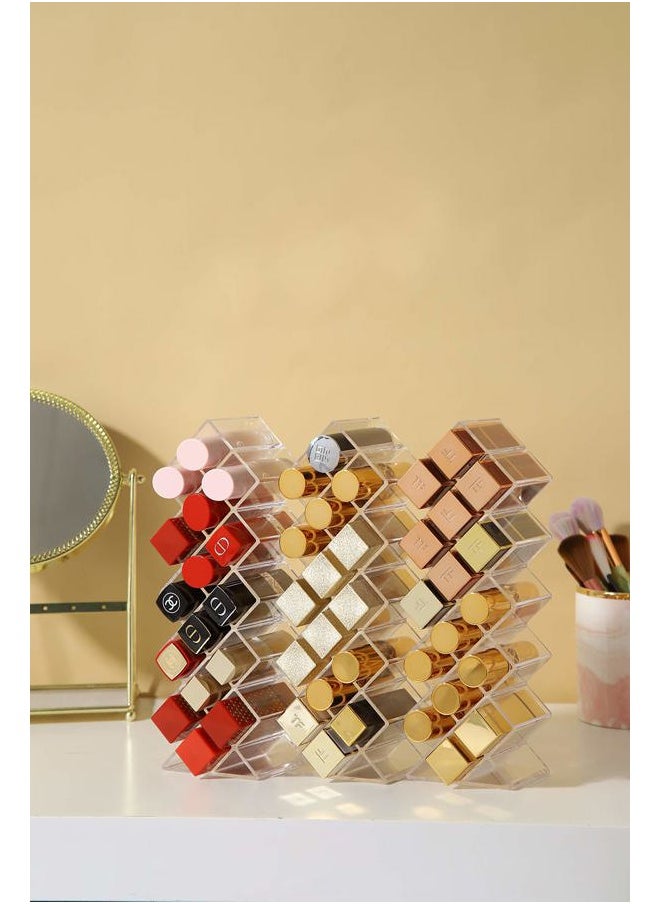 Lipstick Holder Organizer 16 Spaces Acrylic Stackable Fish Shape Lipstick Tower, Lip Gloss Storage Stand, Perfect for Lipgloss Organizers Makeup Vanity Display, Clear (1 Pack)
