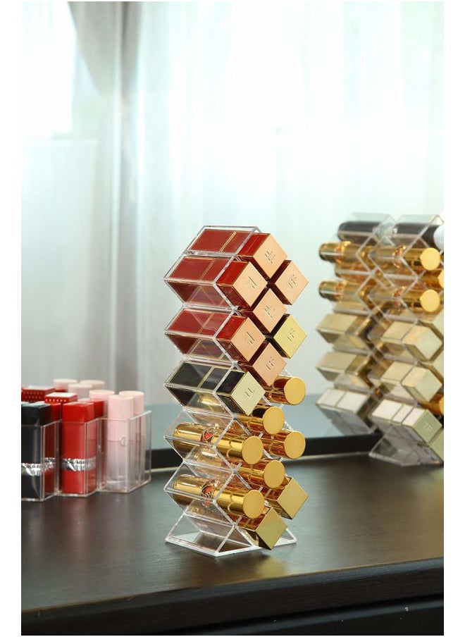 Lipstick Holder Organizer 16 Spaces Acrylic Stackable Fish Shape Lipstick Tower, Lip Gloss Storage Stand, Perfect for Lipgloss Organizers Makeup Vanity Display, Clear (1 Pack)