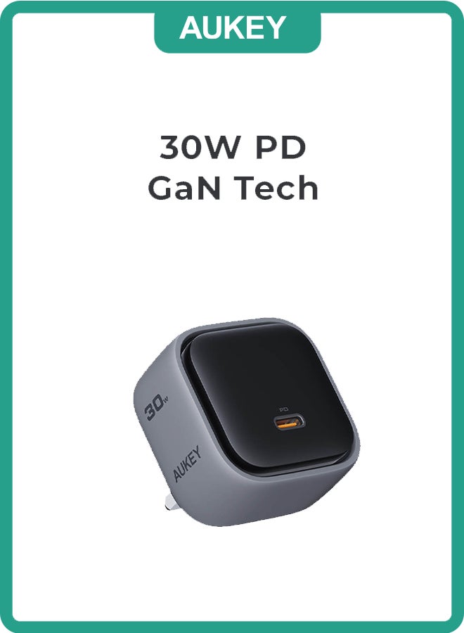 Aukey PA-C1 Comet Super Compact 30W PD GaN Wall Charger with PPS Gray - Image 1