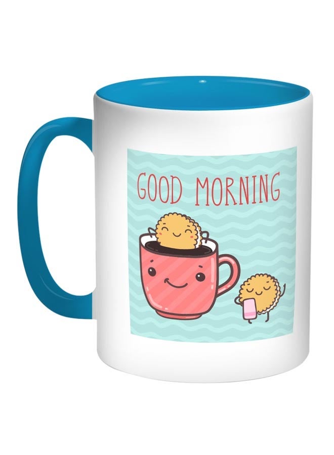 RYN Good Morning Printed Coffee Mug Blue/White 11ounce