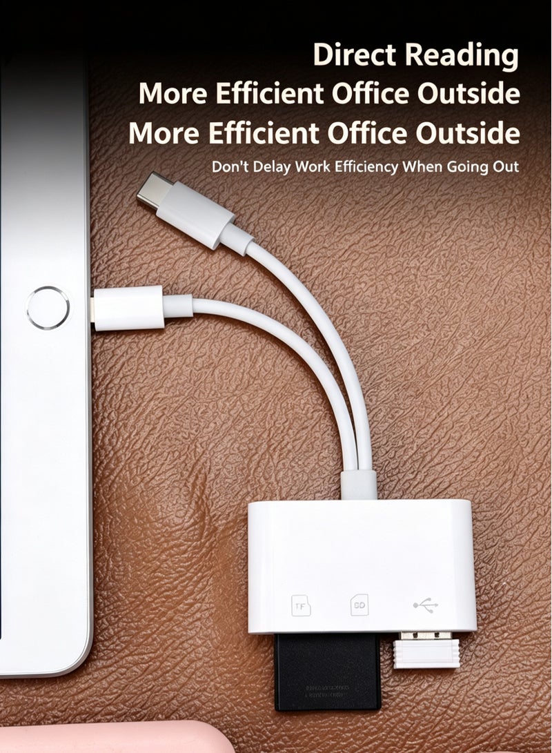 قارئ بطاقات SD لـ iPhone و iPad و USB-C و Lightning – محول بطاقات SD بمنفذين مزدوجين، قارئ بطاقات ذاكرة للكاميرا، يدعم SD و Micro SD و USB 3.0، لا حاجة لتطبيق أو تعريف - Image 2