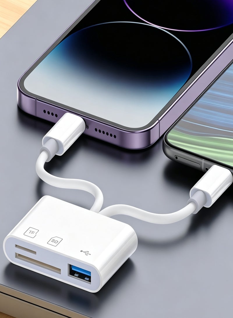 قارئ بطاقات SD لـ iPhone و iPad و USB-C و Lightning – محول بطاقات SD بمنفذين مزدوجين، قارئ بطاقات ذاكرة للكاميرا، يدعم SD و Micro SD و USB 3.0، لا حاجة لتطبيق أو تعريف - Image 3