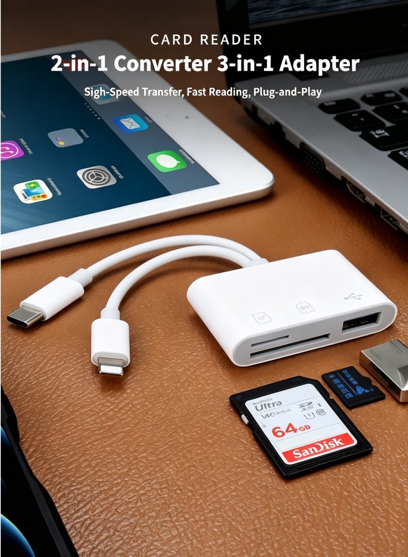 قارئ بطاقات SD لـ iPhone و iPad و USB-C و Lightning – محول بطاقات SD بمنفذين مزدوجين، قارئ بطاقات ذاكرة للكاميرا، يدعم SD و Micro SD و USB 3.0، لا حاجة لتطبيق أو تعريف - Image 4