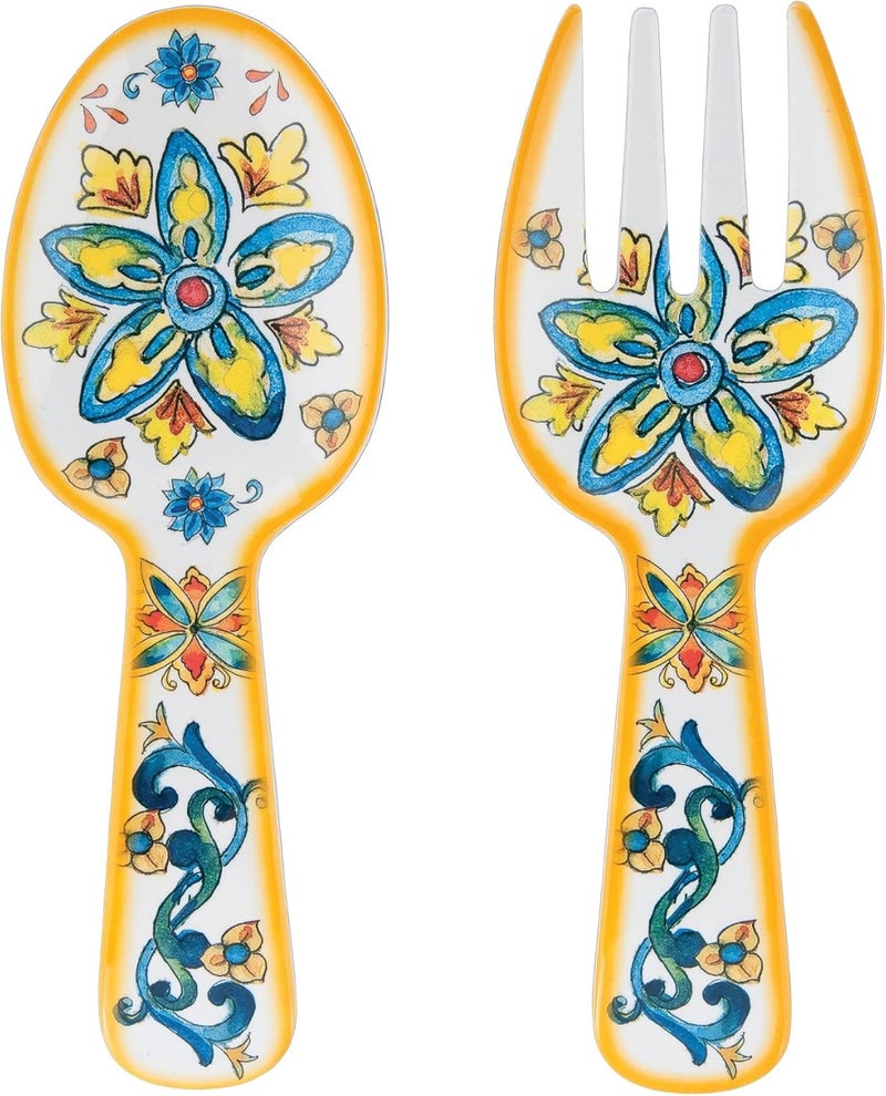 UPware Chianti Melamine Salad Servers, Serving Utensil Set, Includes Serving Fork and Spoon for Tossing Salad, Pasta, Multicolor, 10.75 Inch, Set of 2 - Image 1