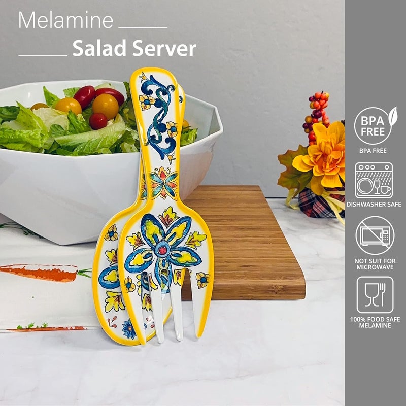 UPware Chianti Melamine Salad Servers, Serving Utensil Set, Includes Serving Fork and Spoon for Tossing Salad, Pasta, Multicolor, 10.75 Inch, Set of 2 - Image 2