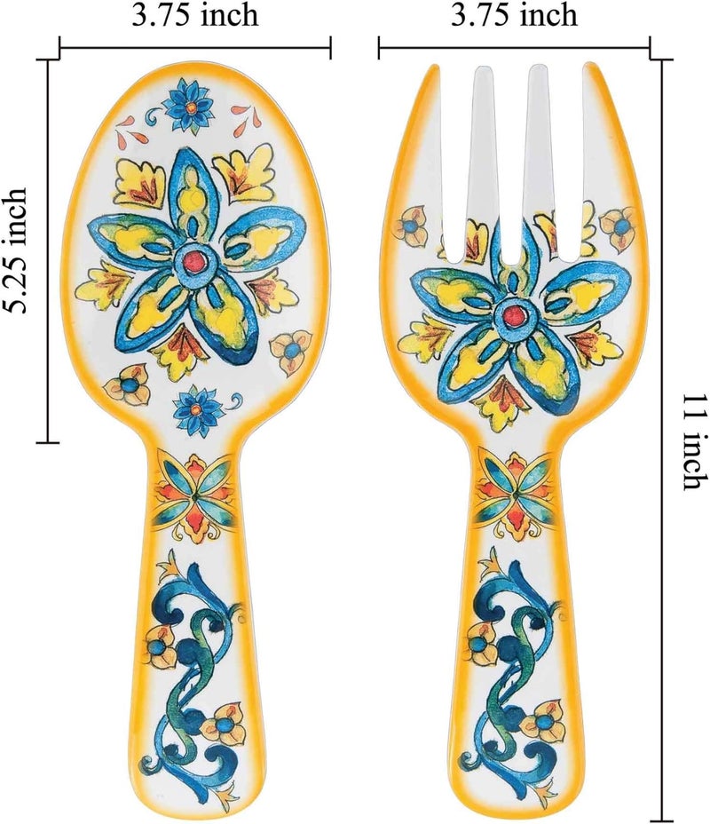 UPware Chianti Melamine Salad Servers, Serving Utensil Set, Includes Serving Fork and Spoon for Tossing Salad, Pasta, Multicolor, 10.75 Inch, Set of 2 - Image 3