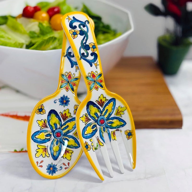 UPware Chianti Melamine Salad Servers, Serving Utensil Set, Includes Serving Fork and Spoon for Tossing Salad, Pasta, Multicolor, 10.75 Inch, Set of 2 - Image 4