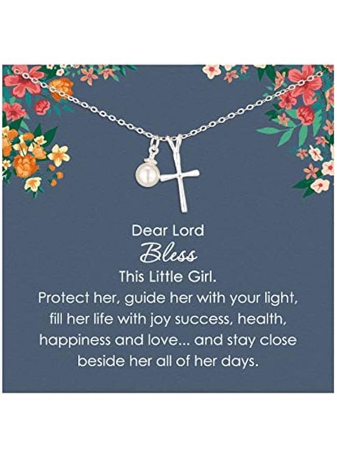 Arabest Sterling Silver Cross Necklace for Girls - First Communion, Baptism, Confirmation Gifts for Teenage Girl, Little Girls Jewelry with Pearl, Easter Gifts for Godchild - Image 1