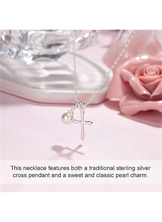 Arabest Sterling Silver Cross Necklace for Girls - First Communion, Baptism, Confirmation Gifts for Teenage Girl, Little Girls Jewelry with Pearl, Easter Gifts for Godchild - Image 2
