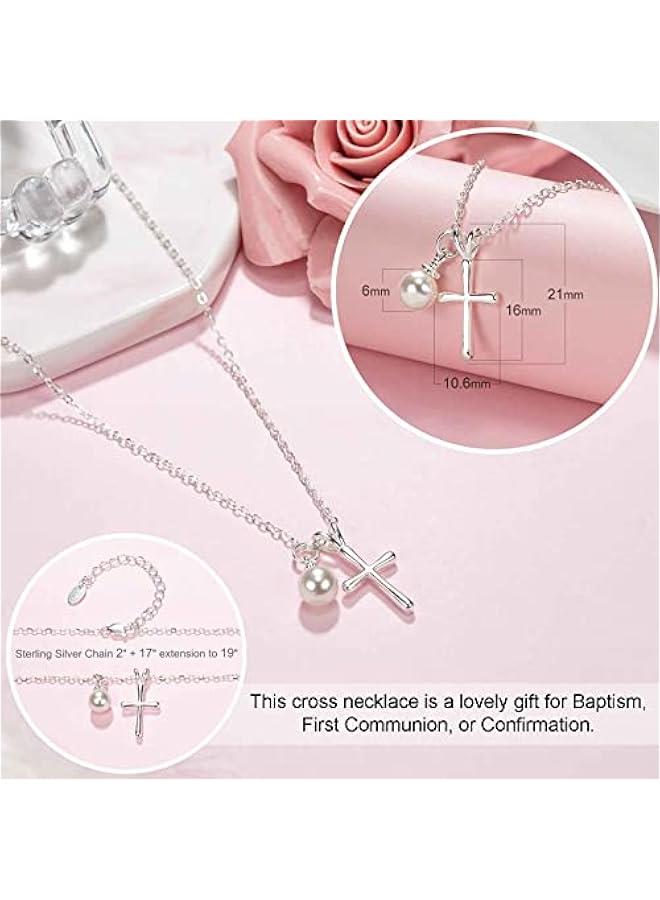 Arabest Sterling Silver Cross Necklace for Girls - First Communion, Baptism, Confirmation Gifts for Teenage Girl, Little Girls Jewelry with Pearl, Easter Gifts for Godchild - Image 4
