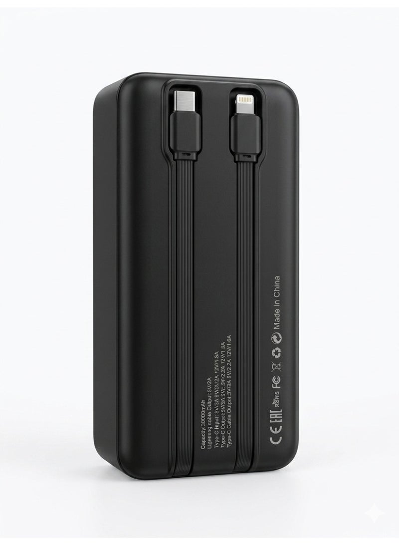 Start ES-30 Power Bank 30000mAh 22.5W Fast Charging with Built-in Cables Type-C & Lightning Digital Display USB & Type-C Ports - Image 2